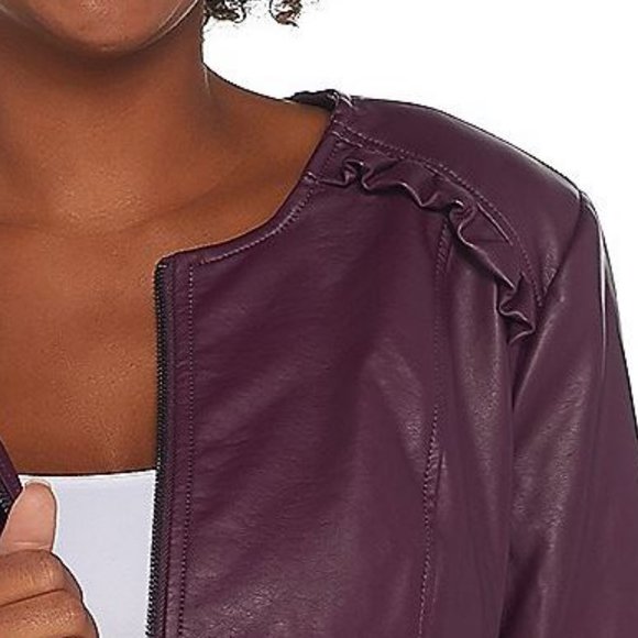 Denim & Co Faux Leather Jacket with Ruffle Detail - Picture 3 of 4